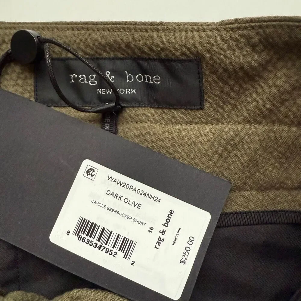 NWT Rag & Bone Camille Paper bag waist seersucker shorts in olive Size 10